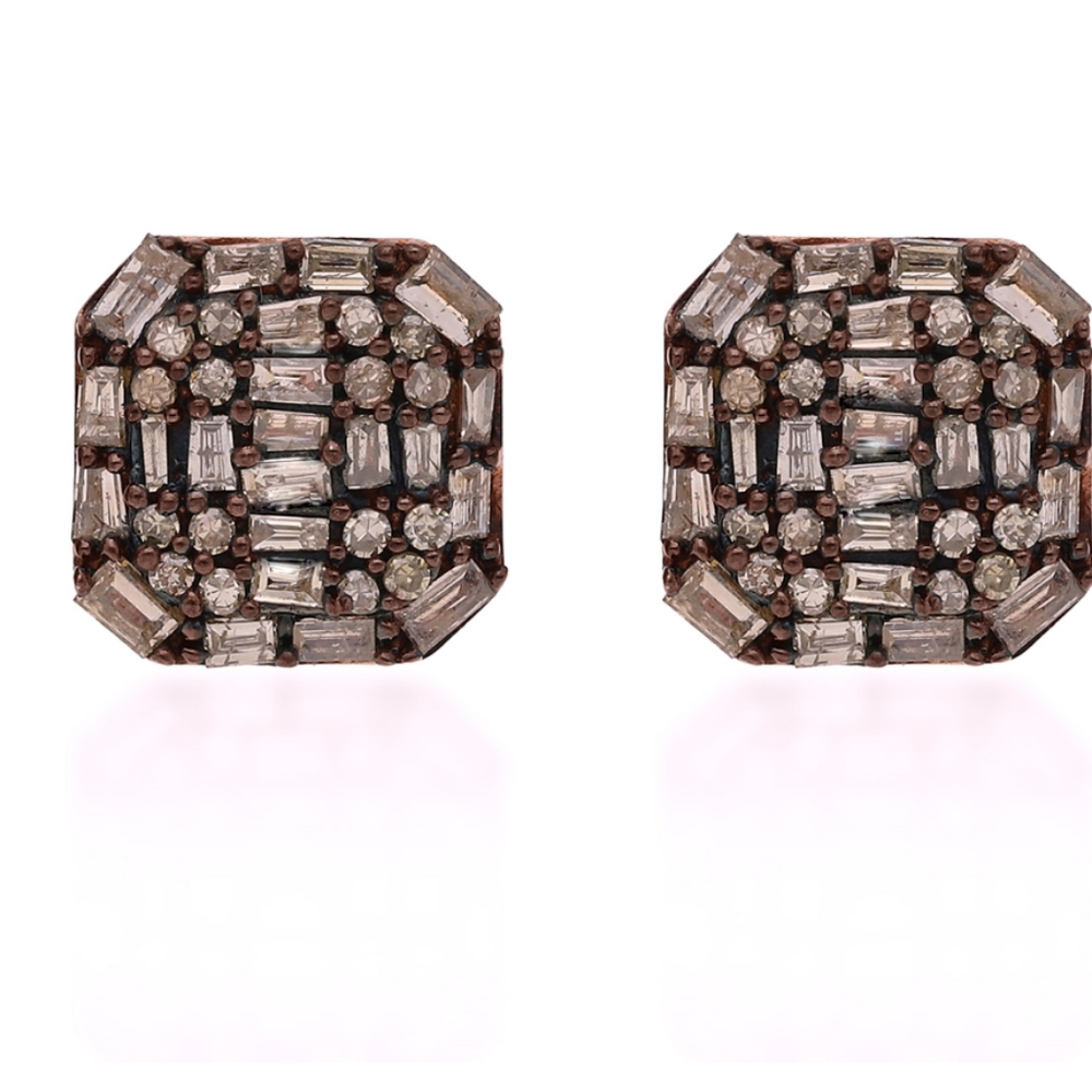 .50ct Champagne Diamond cluster stud earrings 14k Rose Gold Vermeil